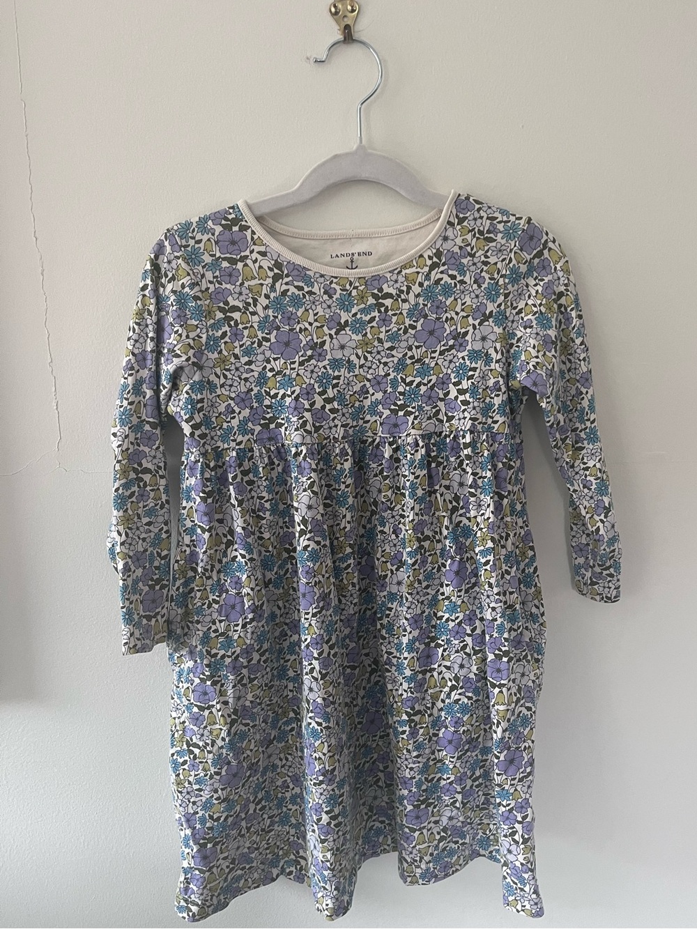 Lands’ End | Floral Blue Long-Sleeve Dress | Size 5